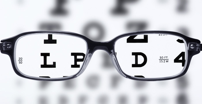 Reading eyeglasses and eye chart